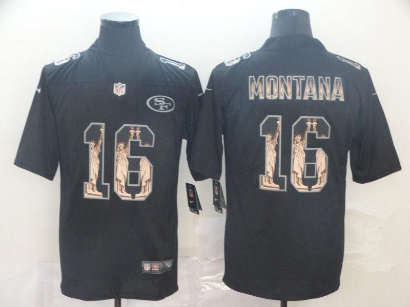 Men San Francisco 49ers #16 Montana Black Goddess fashion Edition Nike NFL Jerseys->carolina panthers->NFL Jersey